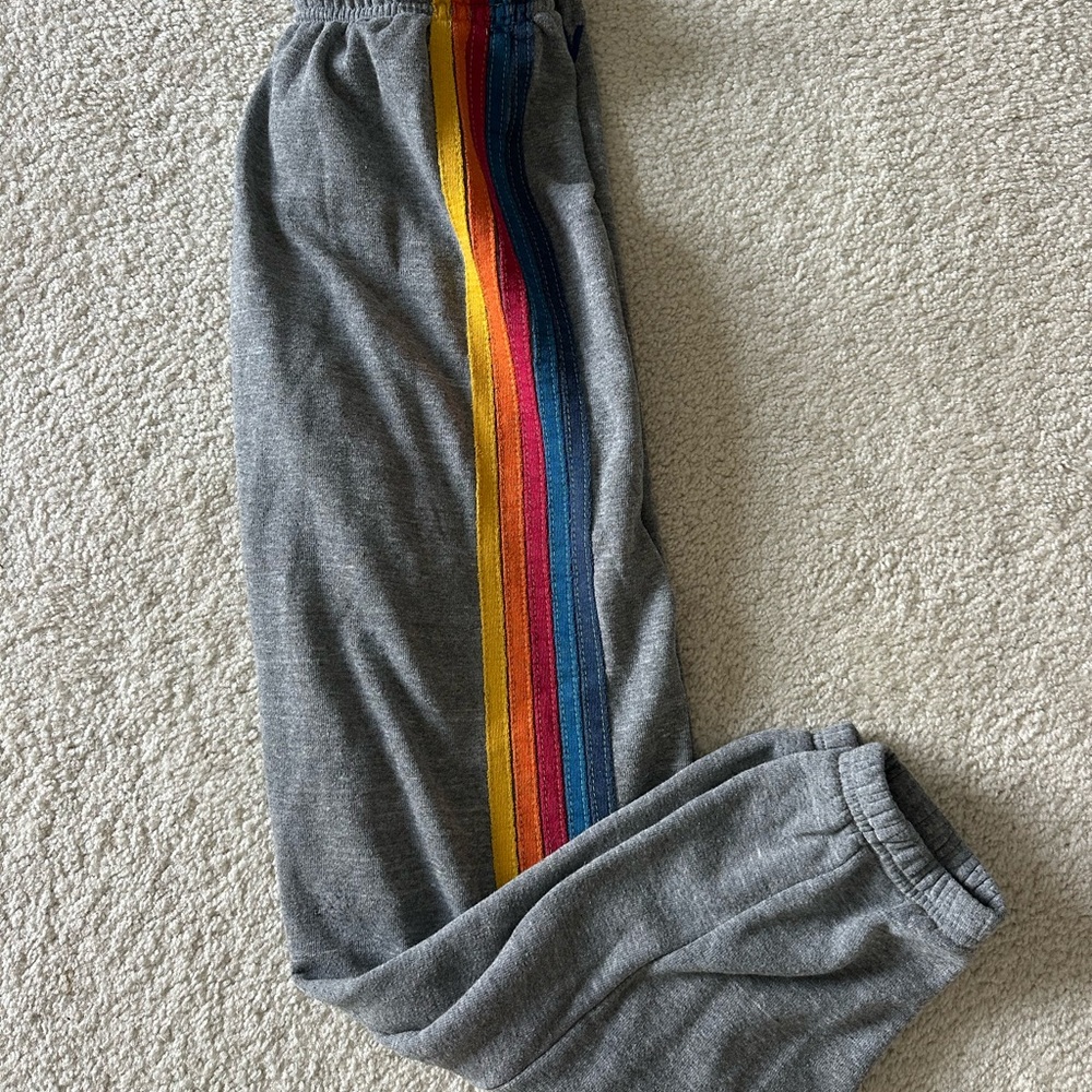 Aviator Nation Gray Sweatpants with Rainbow Stripes